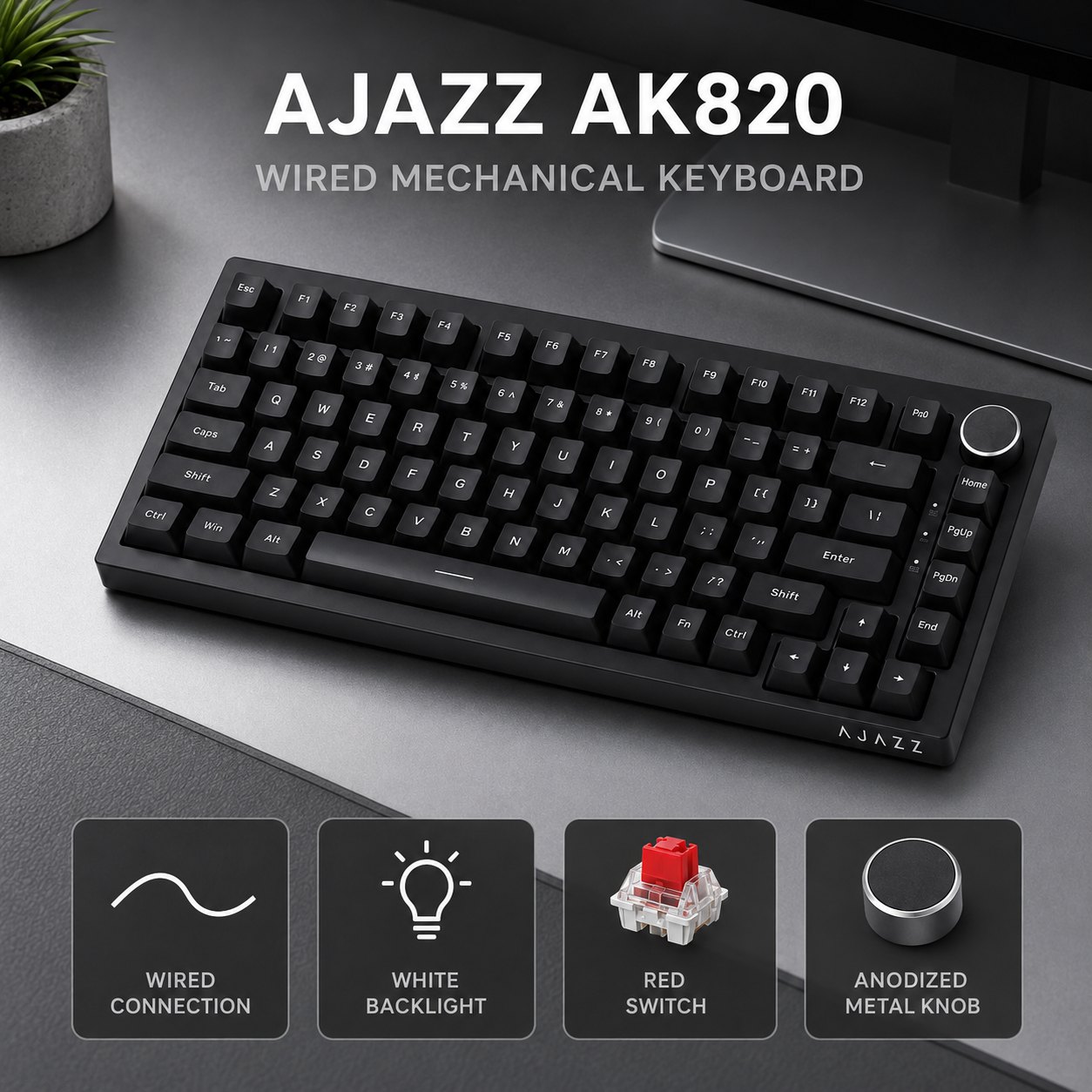 Keyboard Gaming Blue Switch - Teclado mecánico para juegos AJAZZ AK820