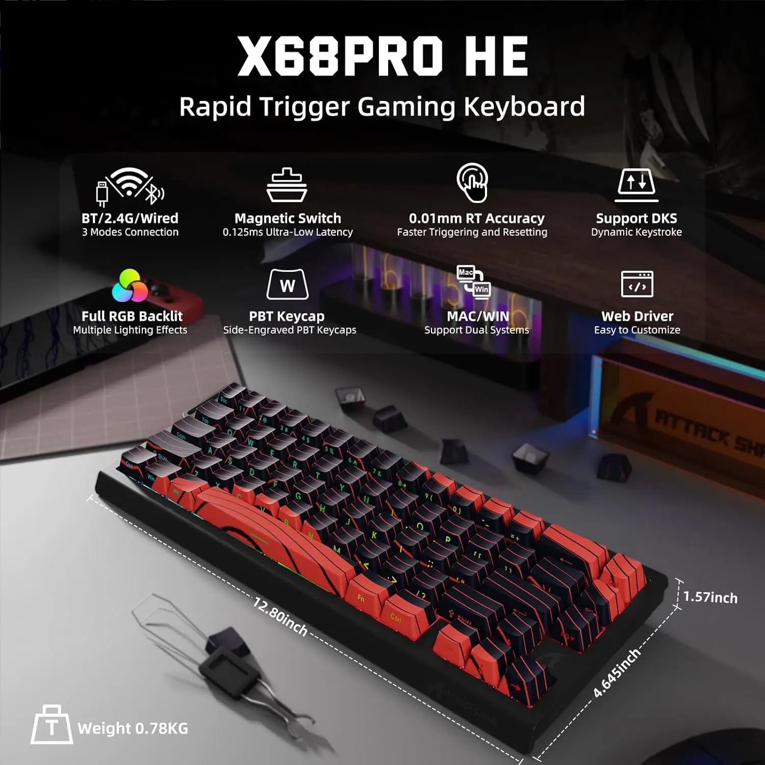 ATTACK SHARK X68 PRO HE Teclad - Gaming Keyboard Hot Swappable reseña y precio